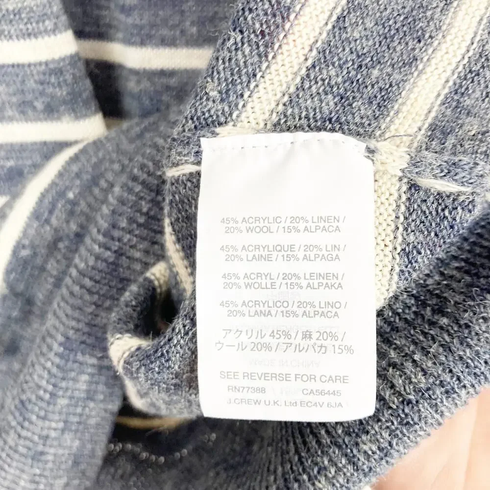 J. Crew Blue White Striped Wool Blend Slim Fit Sweater Sz XL